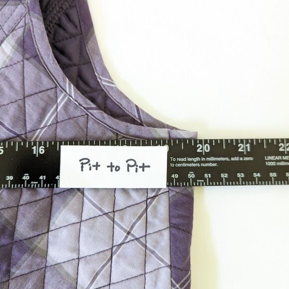 Christopher & Banks Purple Plaid Quilted Vest Size M Cotton Snap Button Lined - Picture 9 of 12